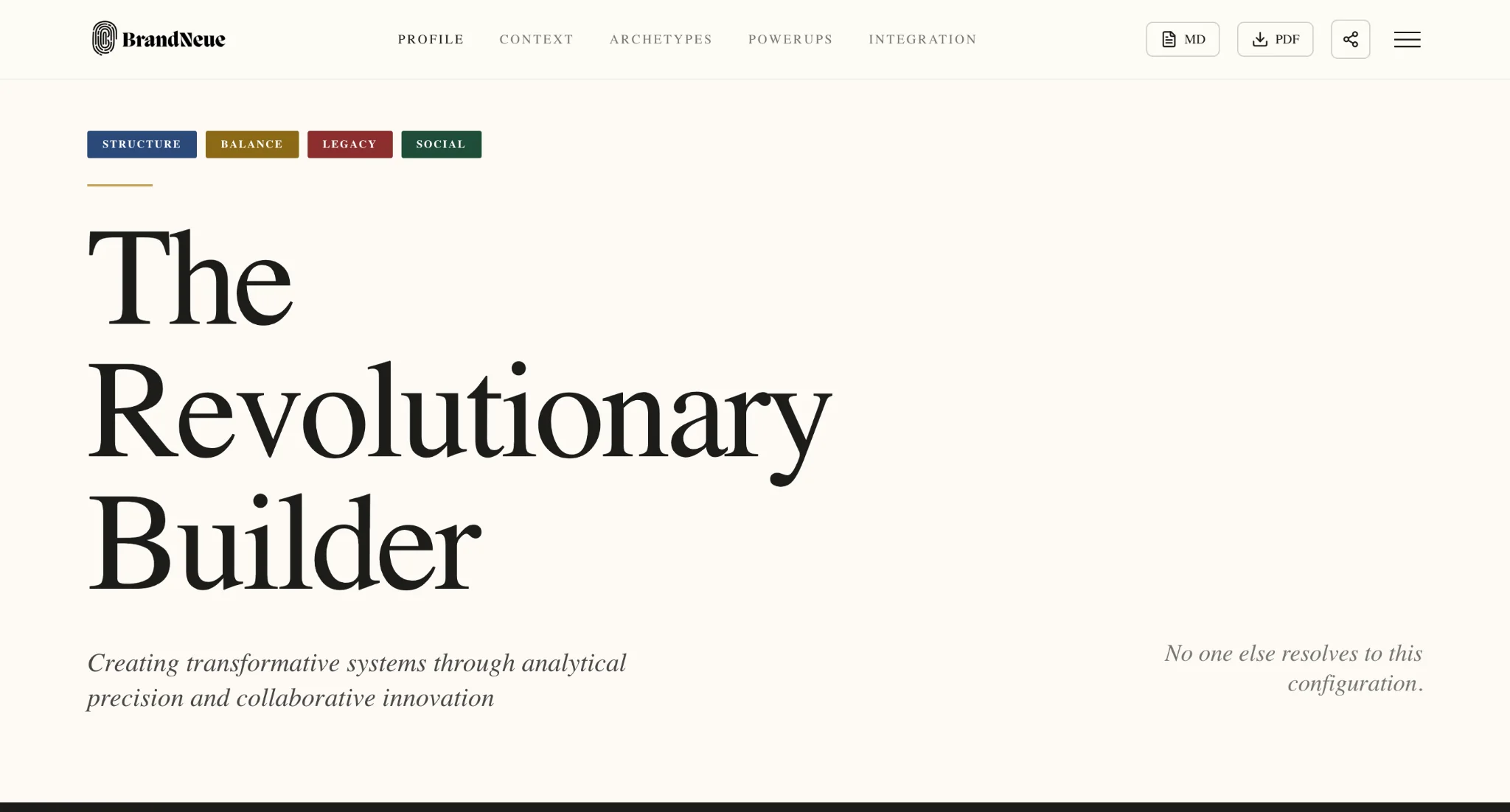 BNA72 profile showing The Revolutionary Builder