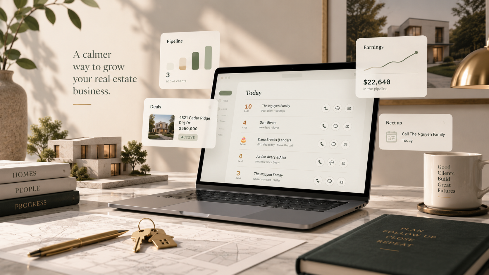 Solo Agent CRM cover image showing a calm real estate workflow